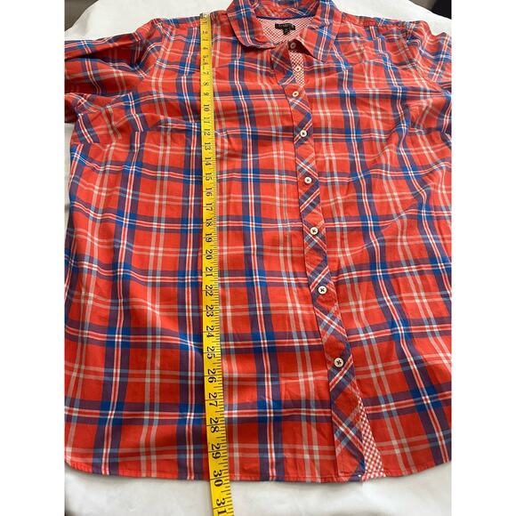 Talbots Plaid Button Collared Blouse Womens Size 3X Orange Blue Casual Comfort - Picture 6 of 7